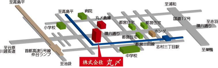 工業用ゴム製品のまるしめまでのマップ